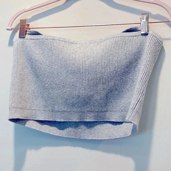 Open Edit Gray Ribbed Sweater Tube Top - Picture 8 of 8